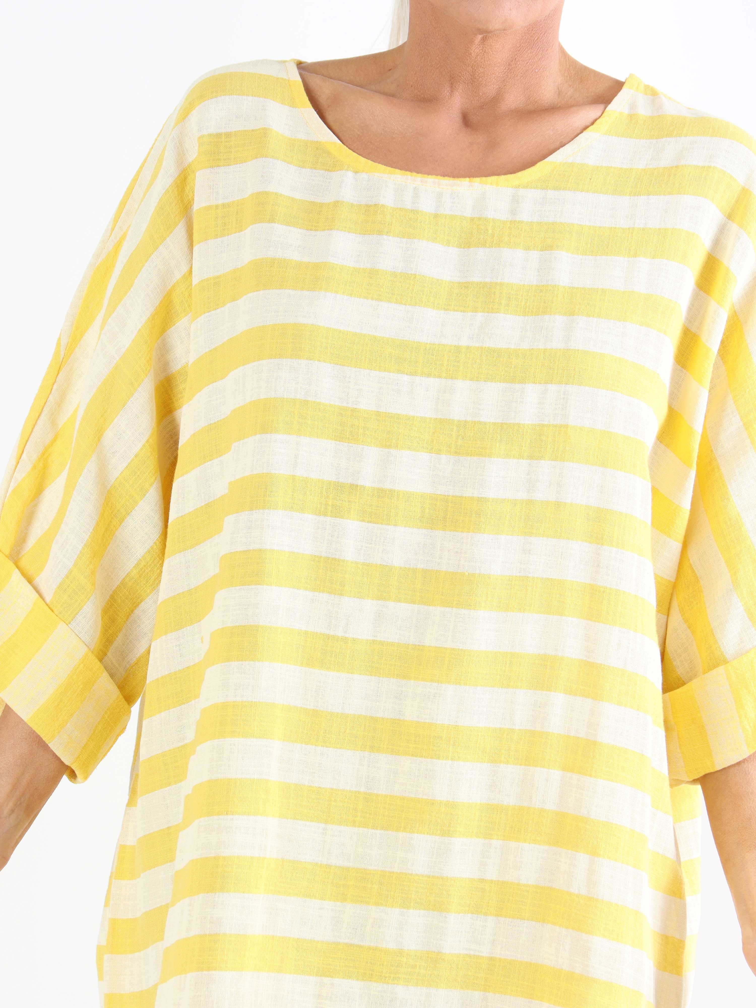 Claudine - Sød plussize stribet bomuldskjole